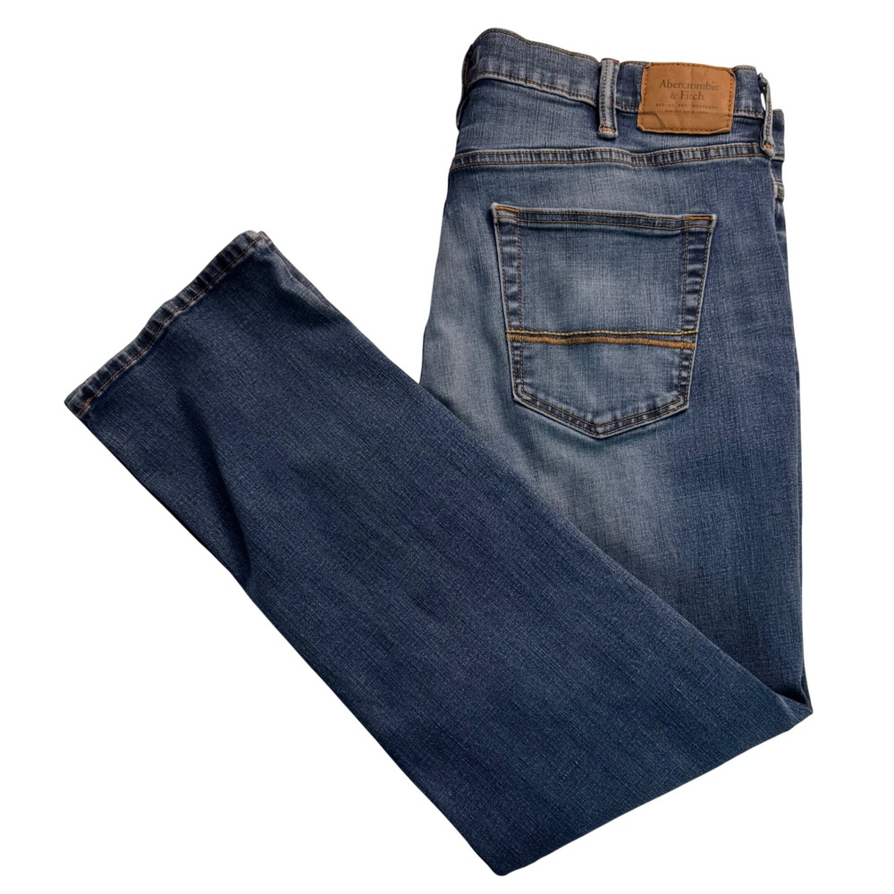 Abercrombie & Fitch Mens Slim Straight Jeans Blue Medium Wash 36x32 Stretch